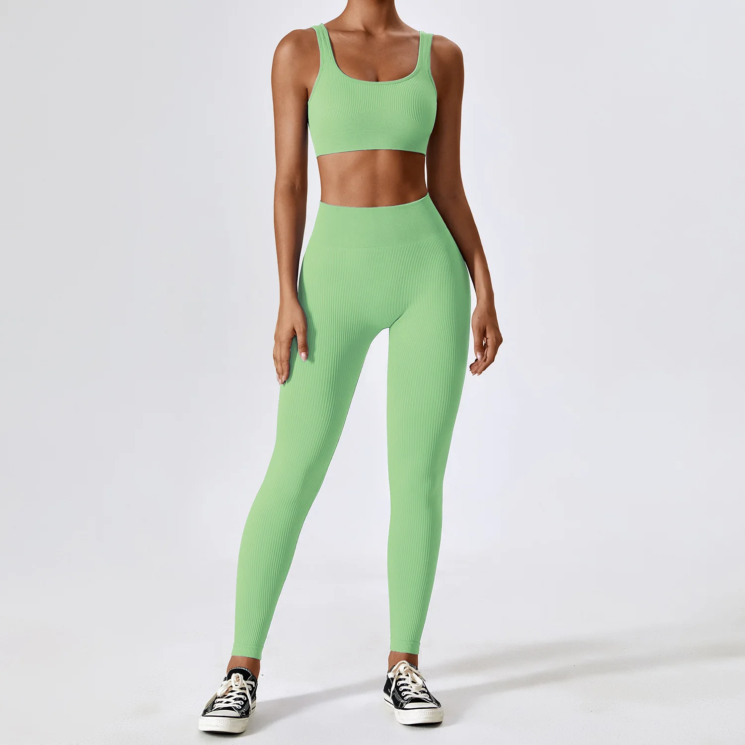 Custom Logo Women Sport Clothes Ladies Gym Fitness Active Wear High Waisted Pants 2 Piece Set Seamless Yoga Set