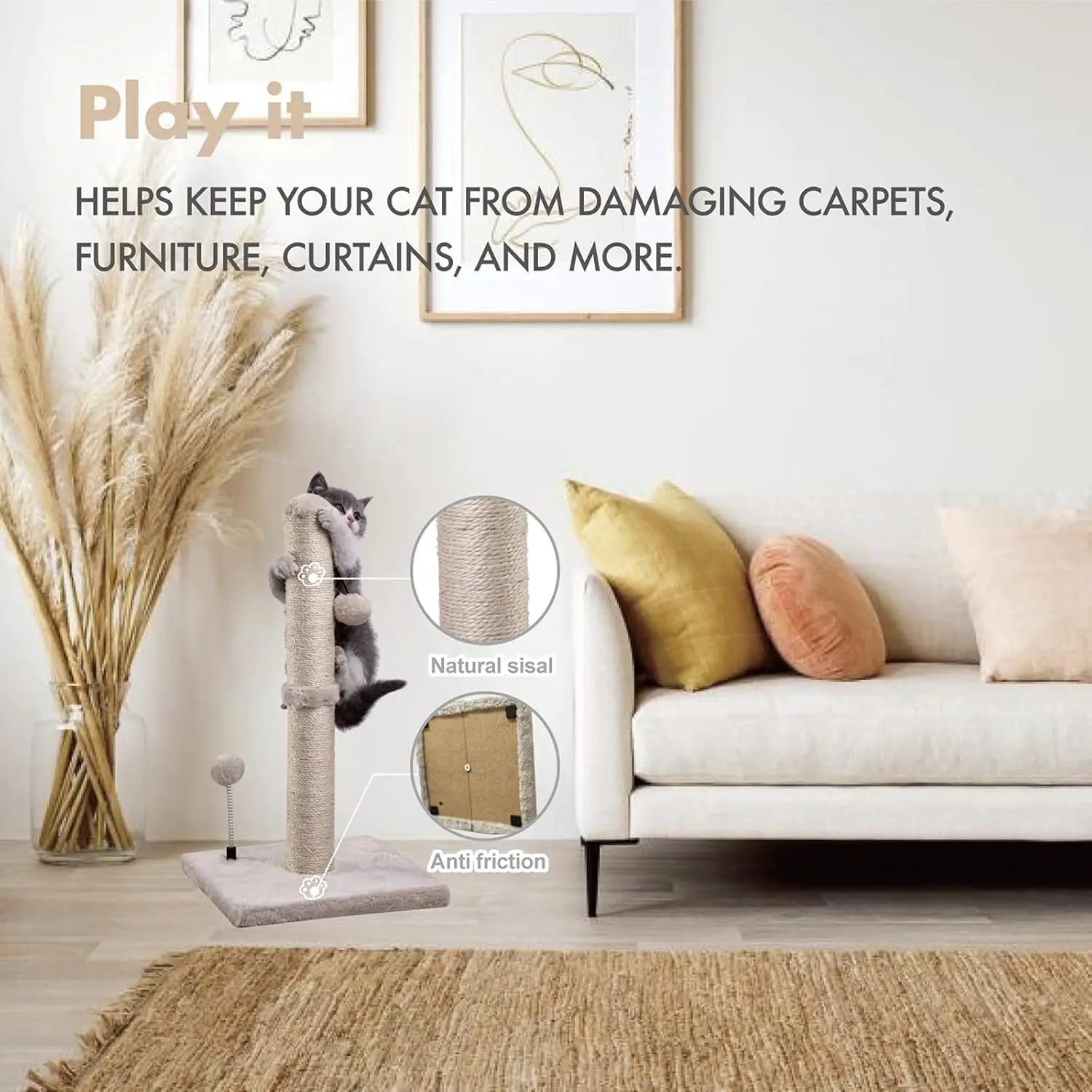 Cat Scratching post Advanced basic cat climbing frame sisal scratching post tree belt hanging ball suitable for indoor cats