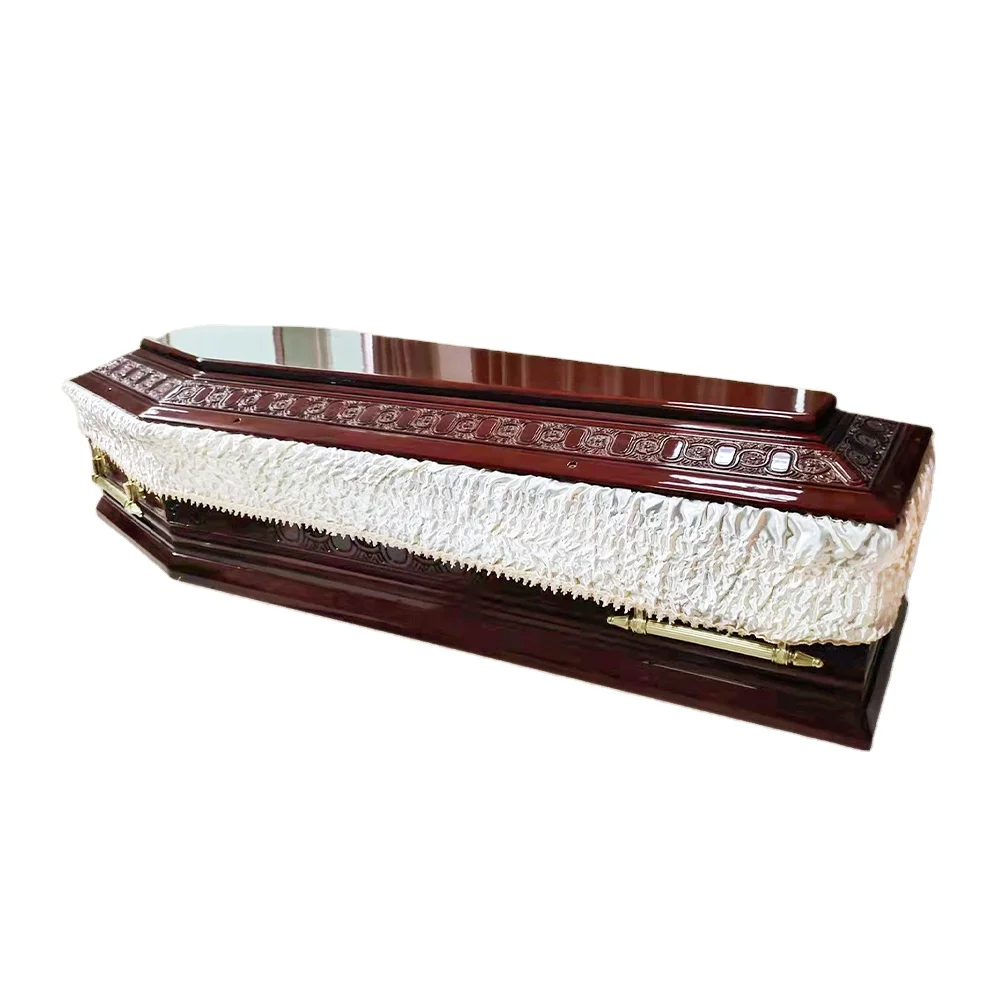 Customized European style Customized paulownia coffin with custom engraving pattern metal ornaments and color caskets coffins