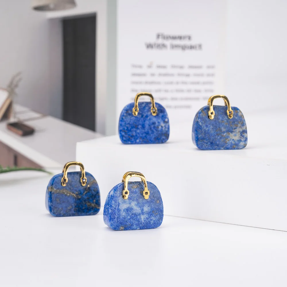 BZ JADE TIFA Factory wholesale 1 inches Mini lapis Purse Carving  Crystal Handbag Pendant Gemstone Purse for Gifts