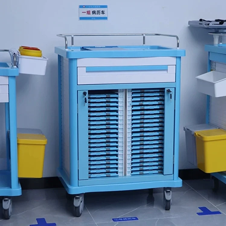 ABS Hospital Medical Record Cart Trolley Moveable Patient File Cart for Doctors Nurses Quality Hospital Furniture Medical Cart
