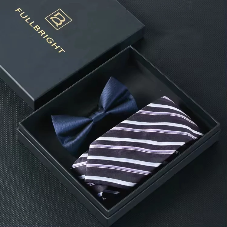 Luxury Black Rigid Gift Box Cardboard Foil Lid Towel Necktie Tie Sets Leather Belt Box Packaging for Belt