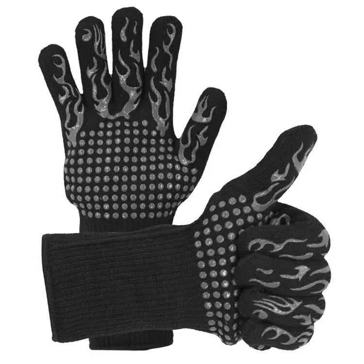 Non-slip Double Print Silicon Grip BBQ Kitchen Microwave Oven Grill Glove Mitt Set Heat Resistant Gloves.