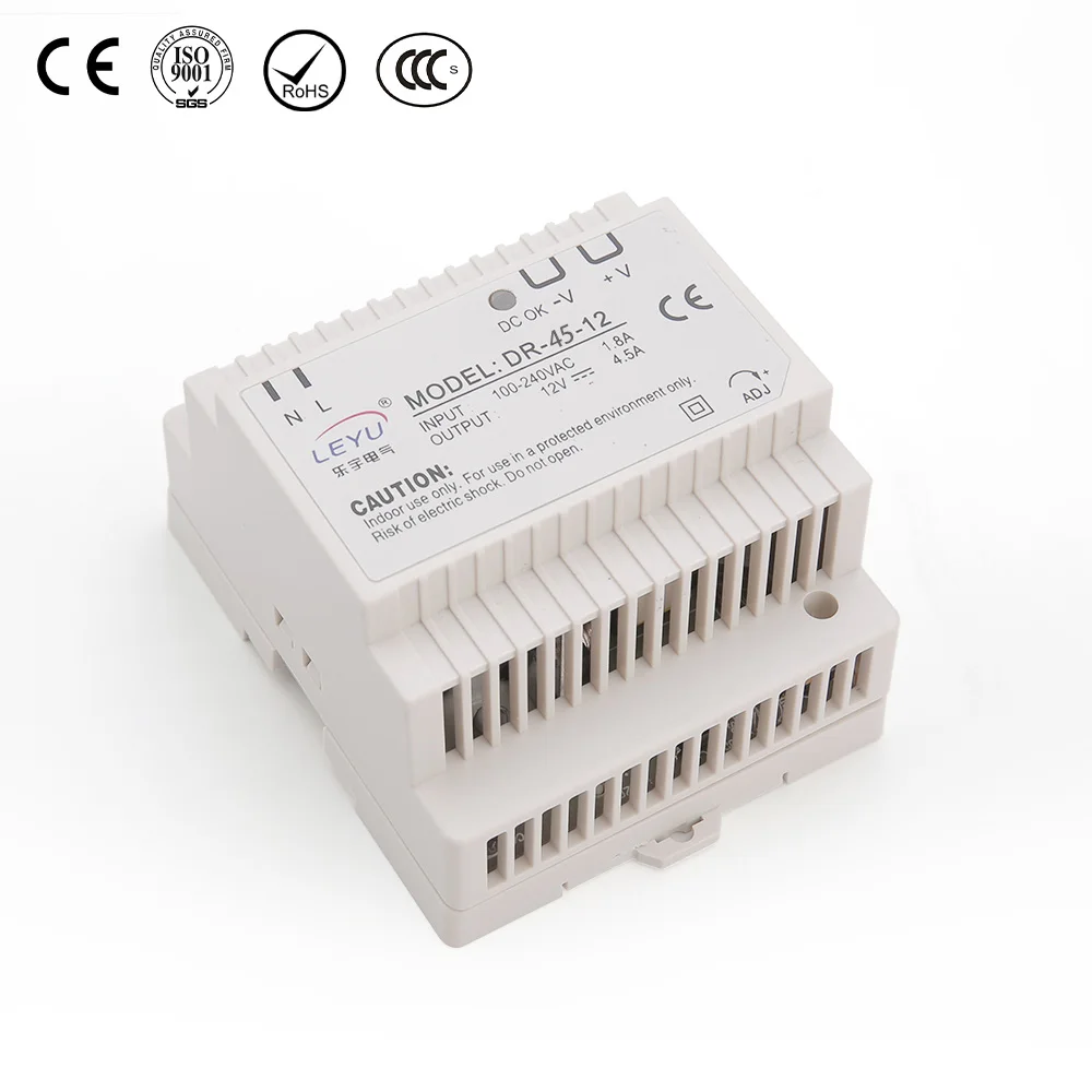 DIN Rail Aluminum Enclosure for 12V 5A 15W Switching Power Supply, CE & RoHS Certified AC to DC Converter