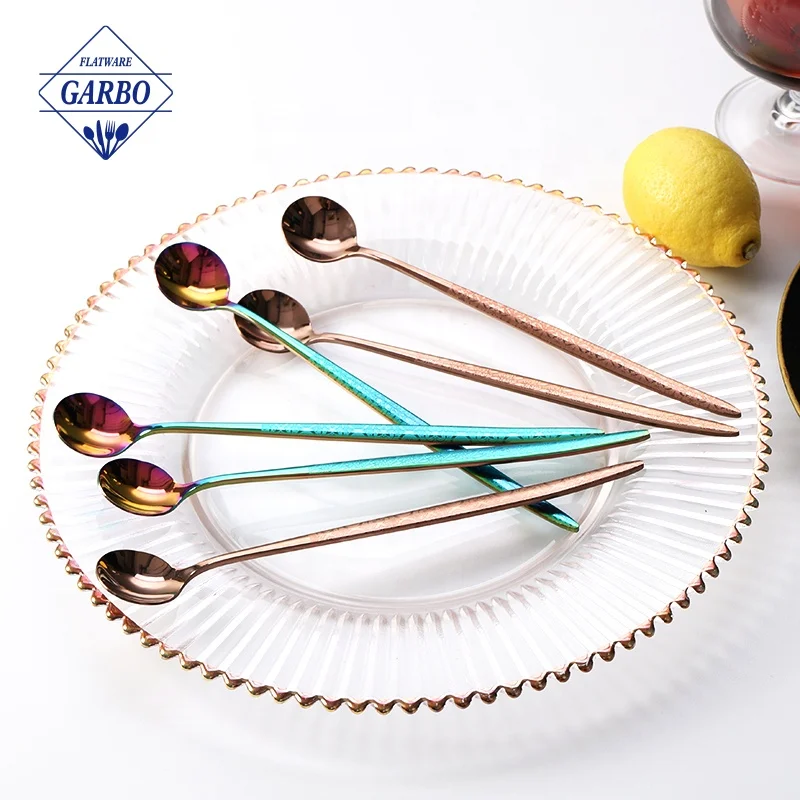 Gold plated Stainless Steel Latte Spoons long handle ice spoons for Coffee Cafe Latte Cocktail Milkshake Cold Drink