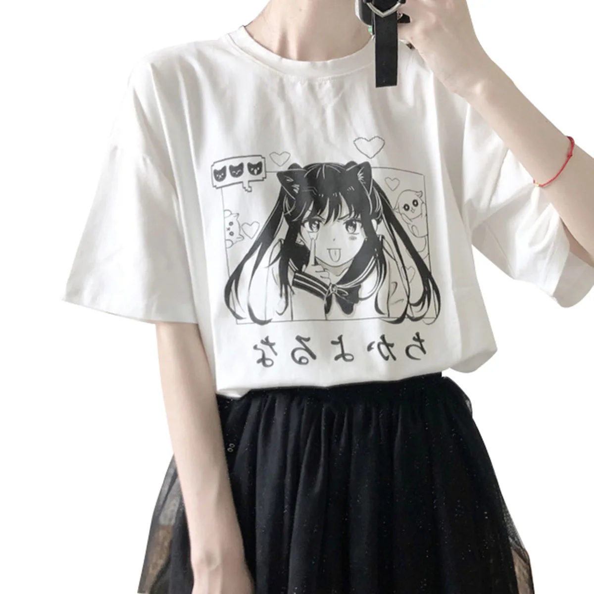 Japanese new casual fashion Top coat plus size short sleeve female cartoon Harajuku tops tees funny cute Ulzzang Tee T-shirt