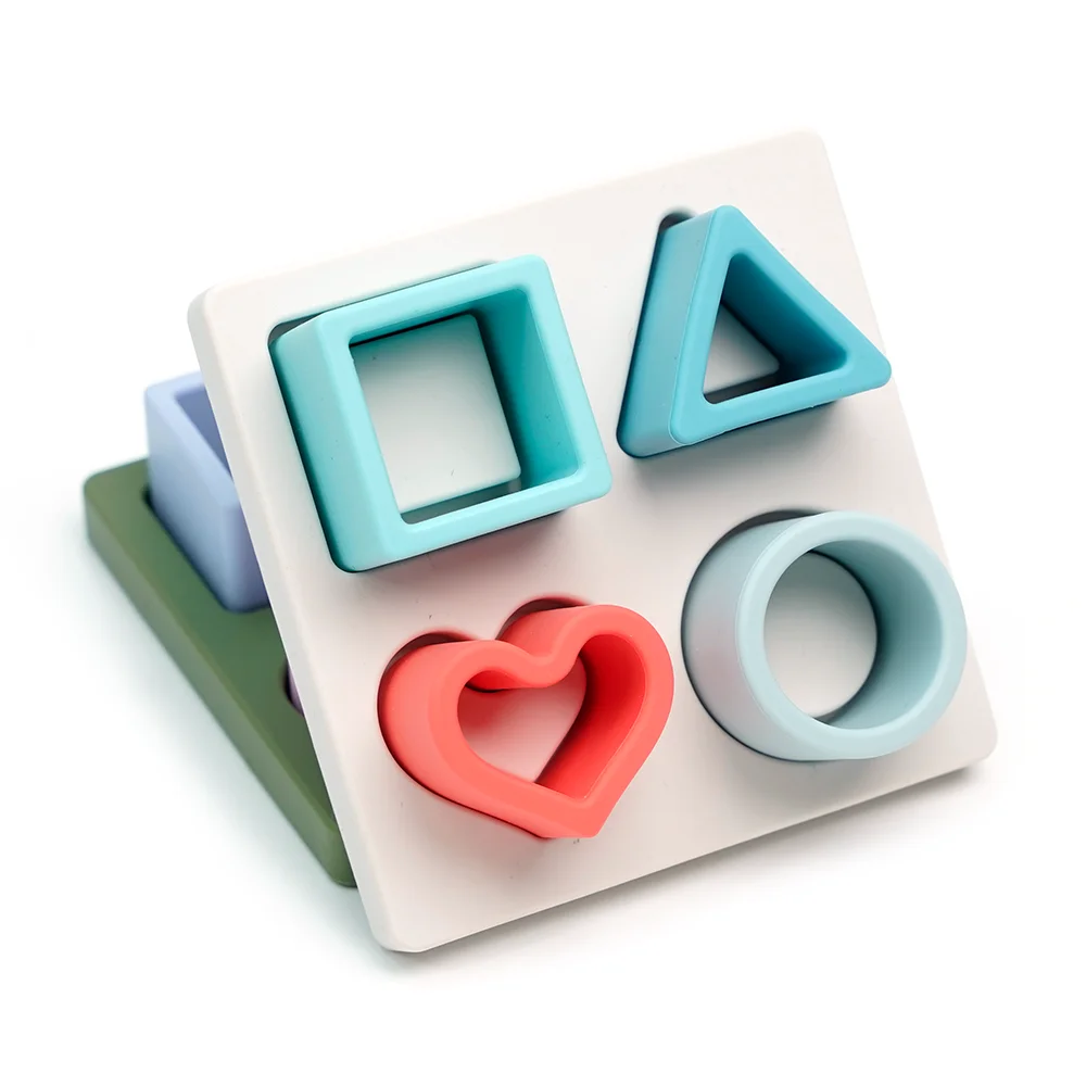 Wholesale Customized Free Bpa Food Grade Silicone Baby Early Educational Sensory Matching Puzzle Geometric Toy Puzzle Teether