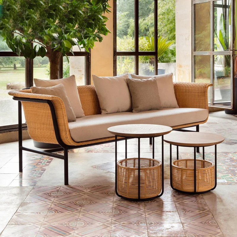 Outdoor Furniture Rattan Armchair Wood Leisure Sofa Chairs  Luxury Living Room Nordic Beach Designer Modern Lounge Chair