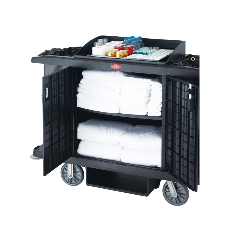 SFC-01 Plastic Hotel Room Service Utility Cleaning Maid Cart High Capacity Housekeeping Trolley Equipment
