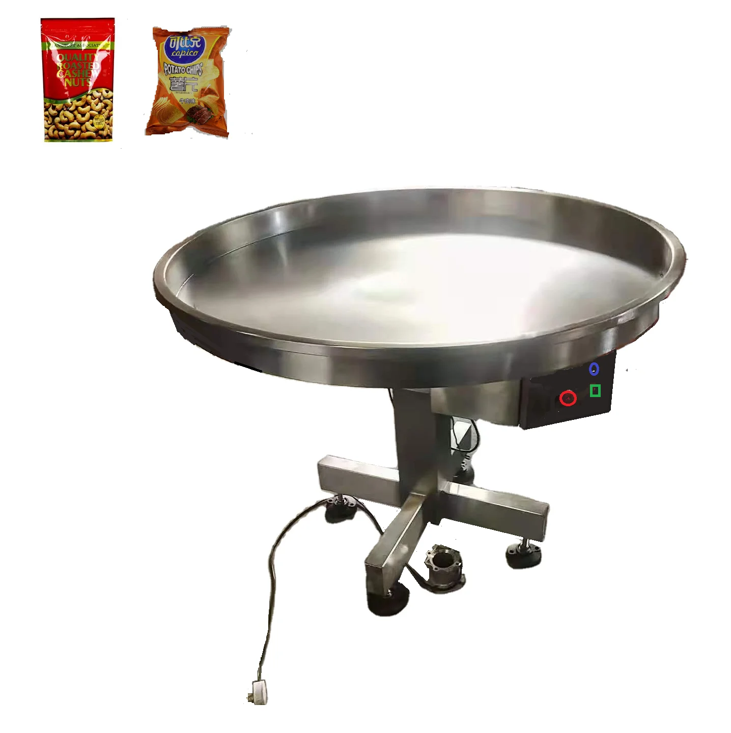 120cm diameter 304sus Variable speed rotary accumulating collecting table for finished bags