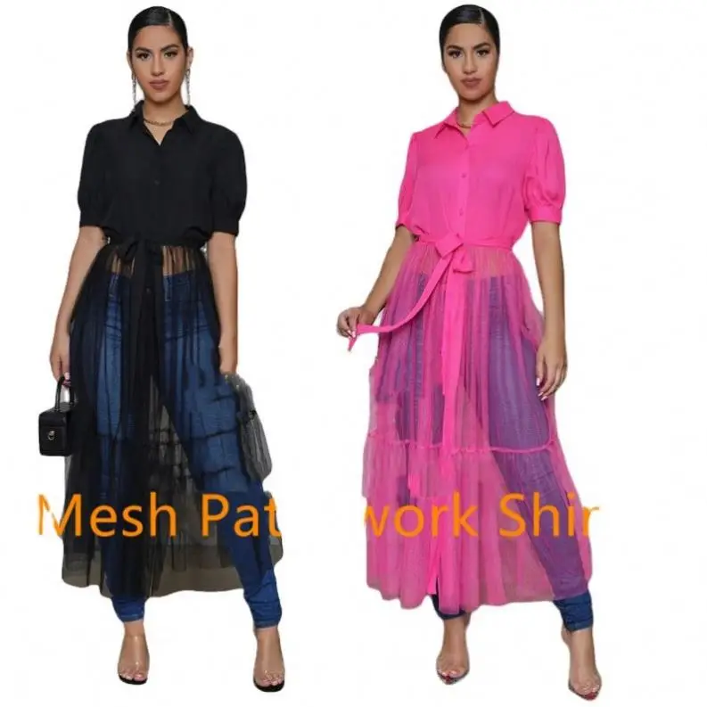 2021 Fashion Shirt Style Button Gauze Dress Ladies Long Street Solid Color Dress Casual Home Commuting Dress Female Wholesale