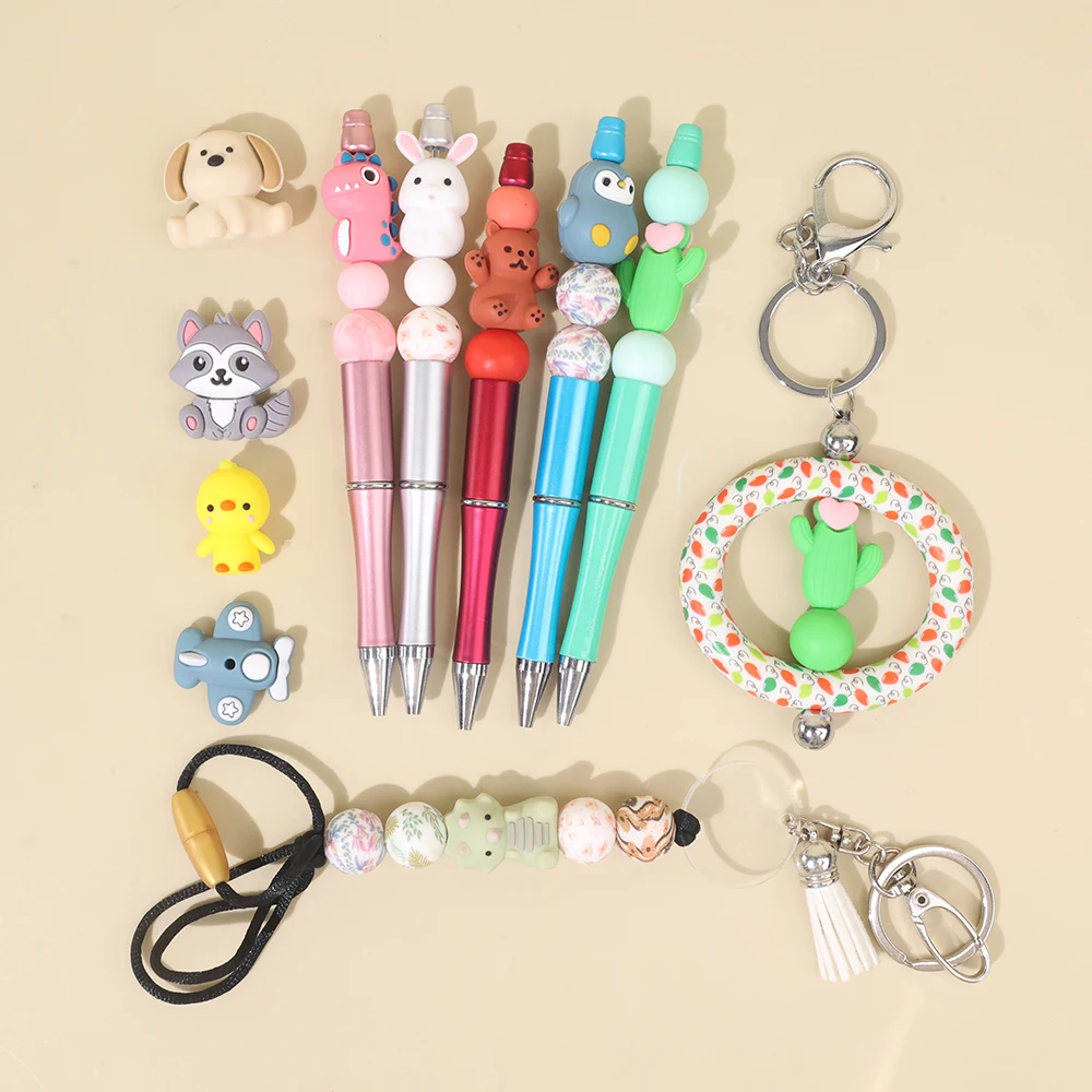 Custom Designer Manufacture Wristlet Keychain Bracelet Silicone Bead Focal Food Grade 3d Silicone Focal Beads Pen