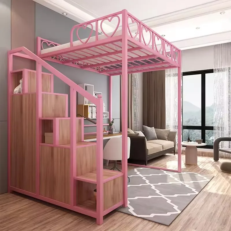 Metal Bed Frame Adult Loft Bed School Home Hotel Hostel Use Bunk Beds Bedroom Modern 012 Single Queen King Dorm Adult Student
