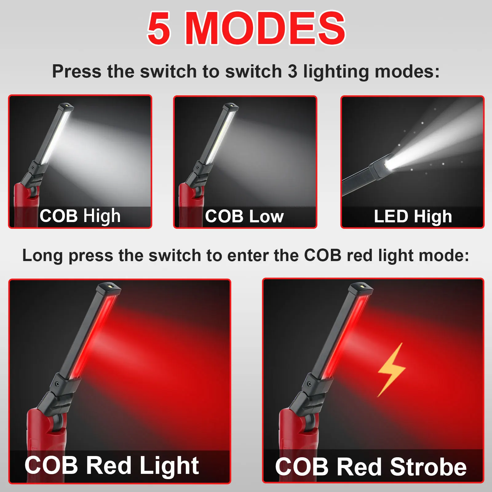 Multi-function Portable LED USB Rechargeable Flashlight Torch Folded COB Magnetic Hook Work Light Lamp For Outdoor Car Repair