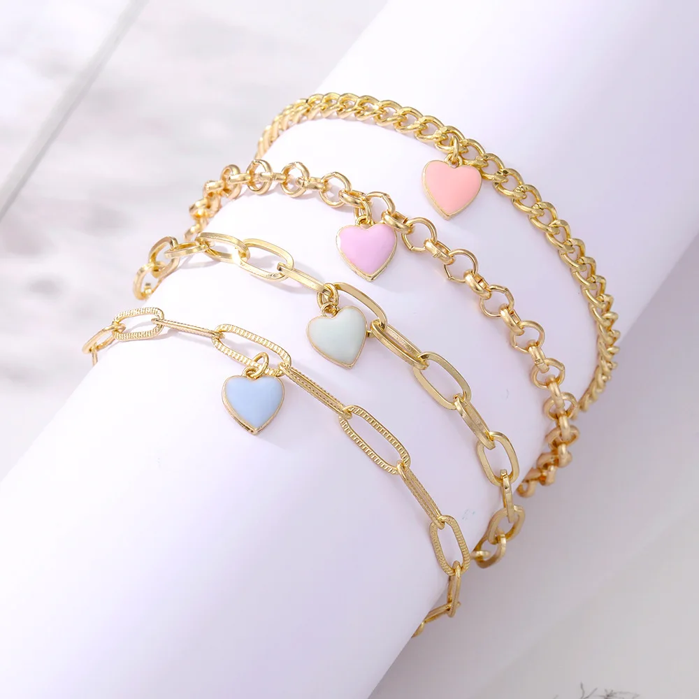 Personalized Thick Chain Bracelet Gold Shiny Chain Bracelet Set Jewelry Trendy Women Girls