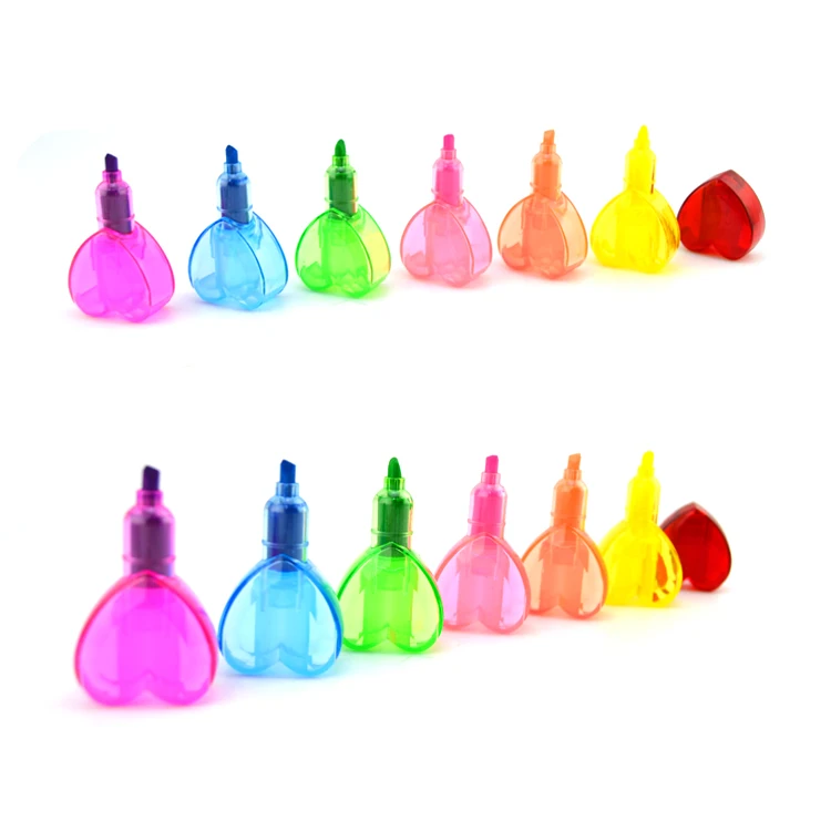 High quality Stock Heart shape multi colors promotional highlighter Watercolor Highlighter stylus Pens for school 5-In-1 wax highlighter