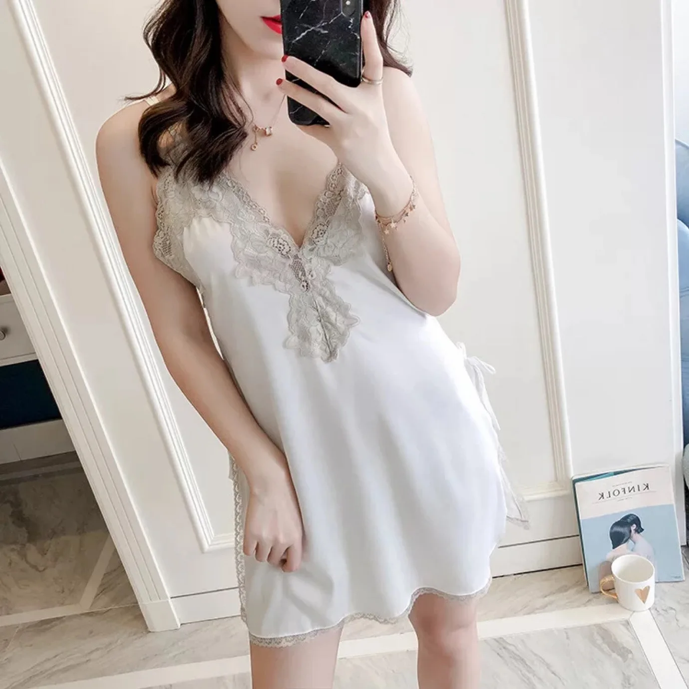 Hot Satin Sleepwear Lace Chemise Night Dress Women Sexy Lingerie Babydoll Nuisette Sexy