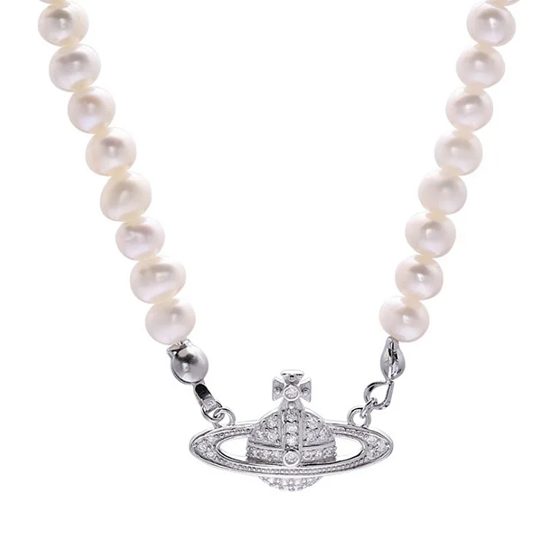 
Wholesale Gold Plated Baroque Pearl Saturn Pendant Beaded Orb Choker Pearl Planet Pearl Necklace For Women 
