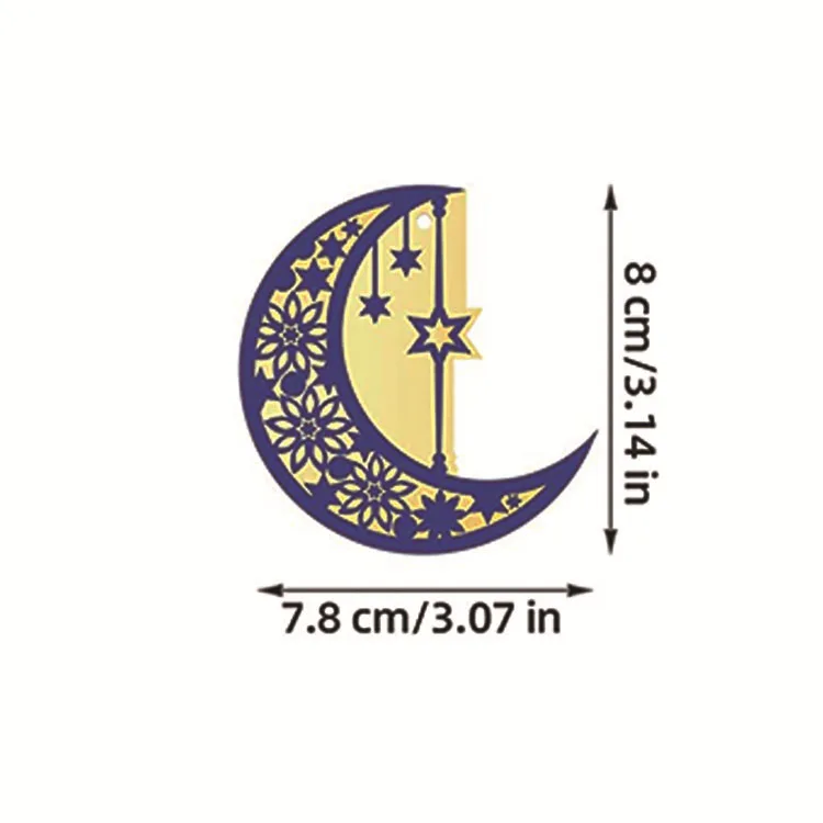 Ramdan Decorations Wooden Pendants Glitter Eid Al-Fitr Crafts Wood Moon Lamp Chip Festival Party Home Decor Ornaments