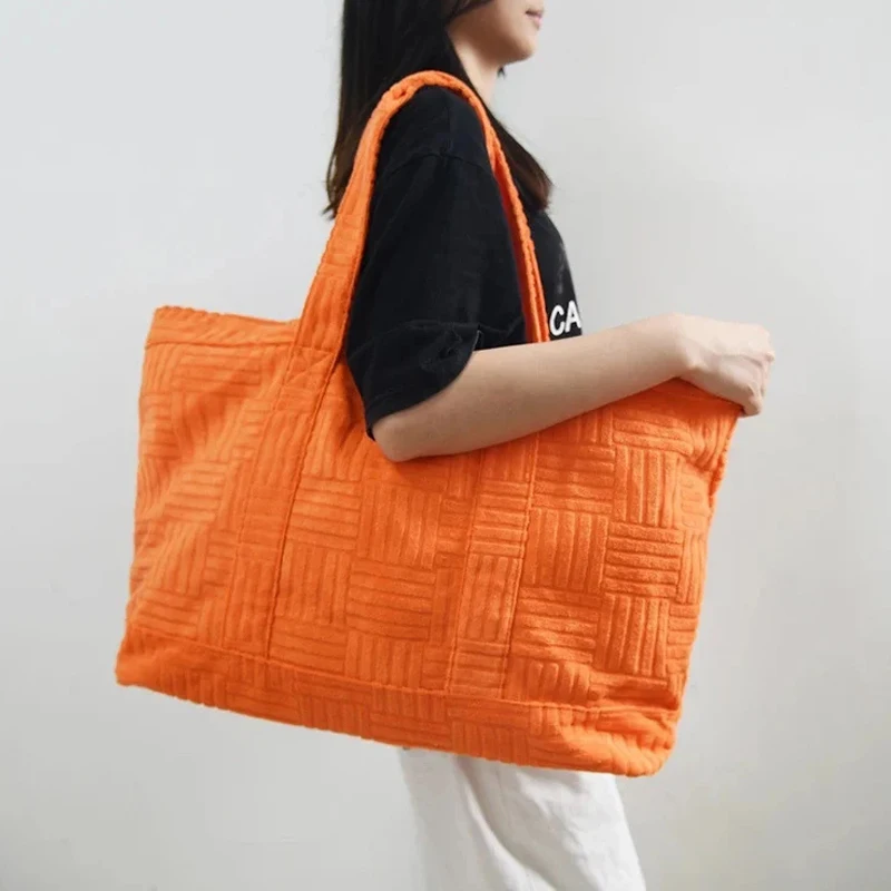 Personalized Monogram Travel Terry Bag Woman Tote Beach Custom Large Plaid Tote Bag