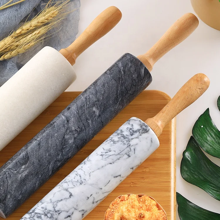 Wholesale Custom  Wooden And Marble Dough Dumpling Rolling Pin For Kitchen