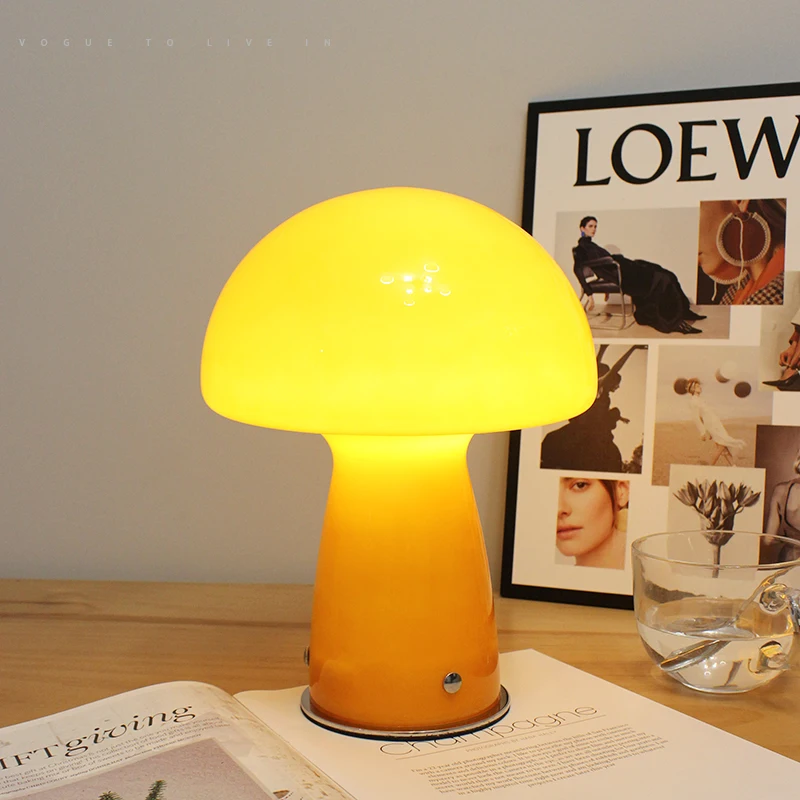 Orange Nordic Minimalist Table Lamp Glass Mushroom Shaped Lampshade Creates Homestay Atmosphere