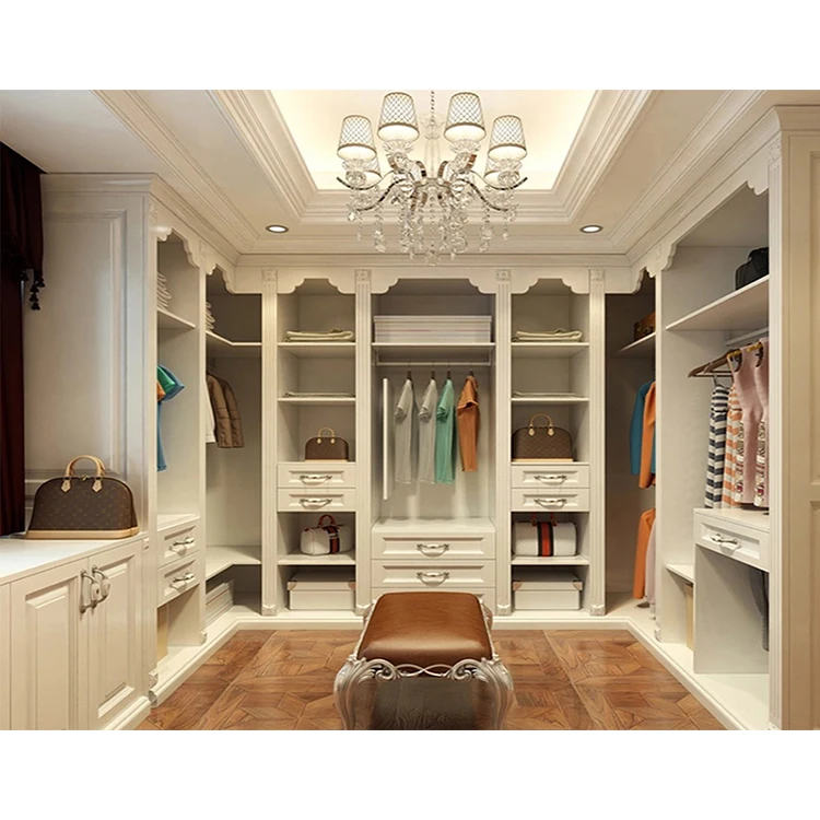 French style antique mdf wood cabinet almirah furniture design royal luxury white oak solid wooden bedroom wardrobe set