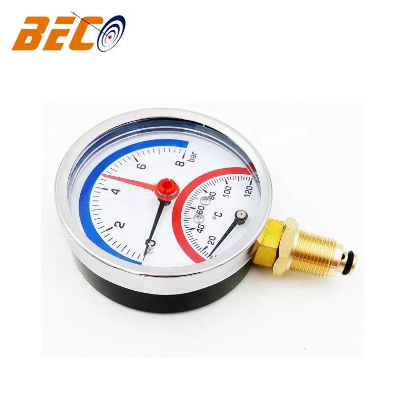 BECO manometer and thermometer,  63mm Stainless Steel Case compound temperature and pressure gauge