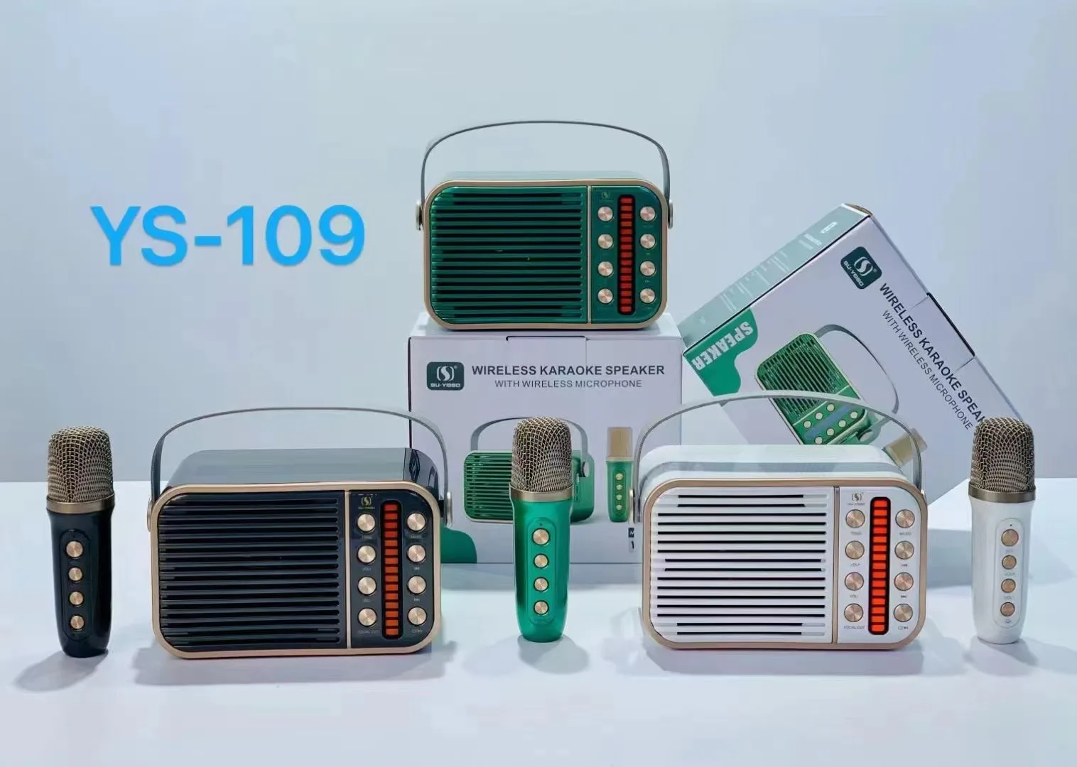 2023Hot selling YS109 portable Outdoor speaker karaoke single microphone Retro radio speaker with microphone Home Family karaoke