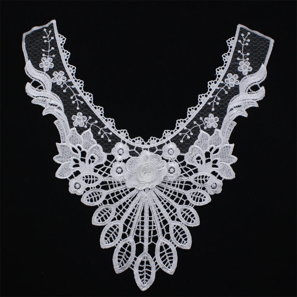 Factory Custom Fast Production 100% Cotton Garment Trimming Cotton Neck Guipure Lace Collar Embroidery