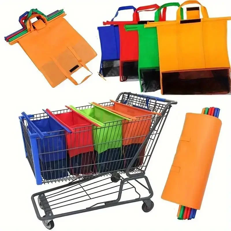 4pcs/Set Thicken Cart Trolley Supermarket Shopping Bags Portable Foldable Reusable Eco-Friendly Shop Handbag Store Shopper Totes
