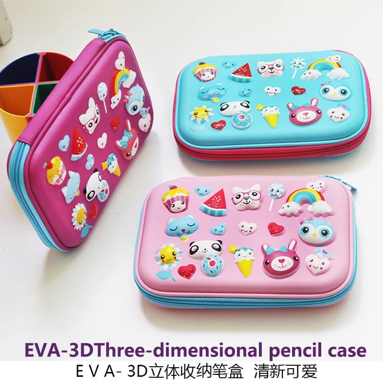 
Custom Fashion portable zipper stationary case 3D Printing EVA school pencil case 