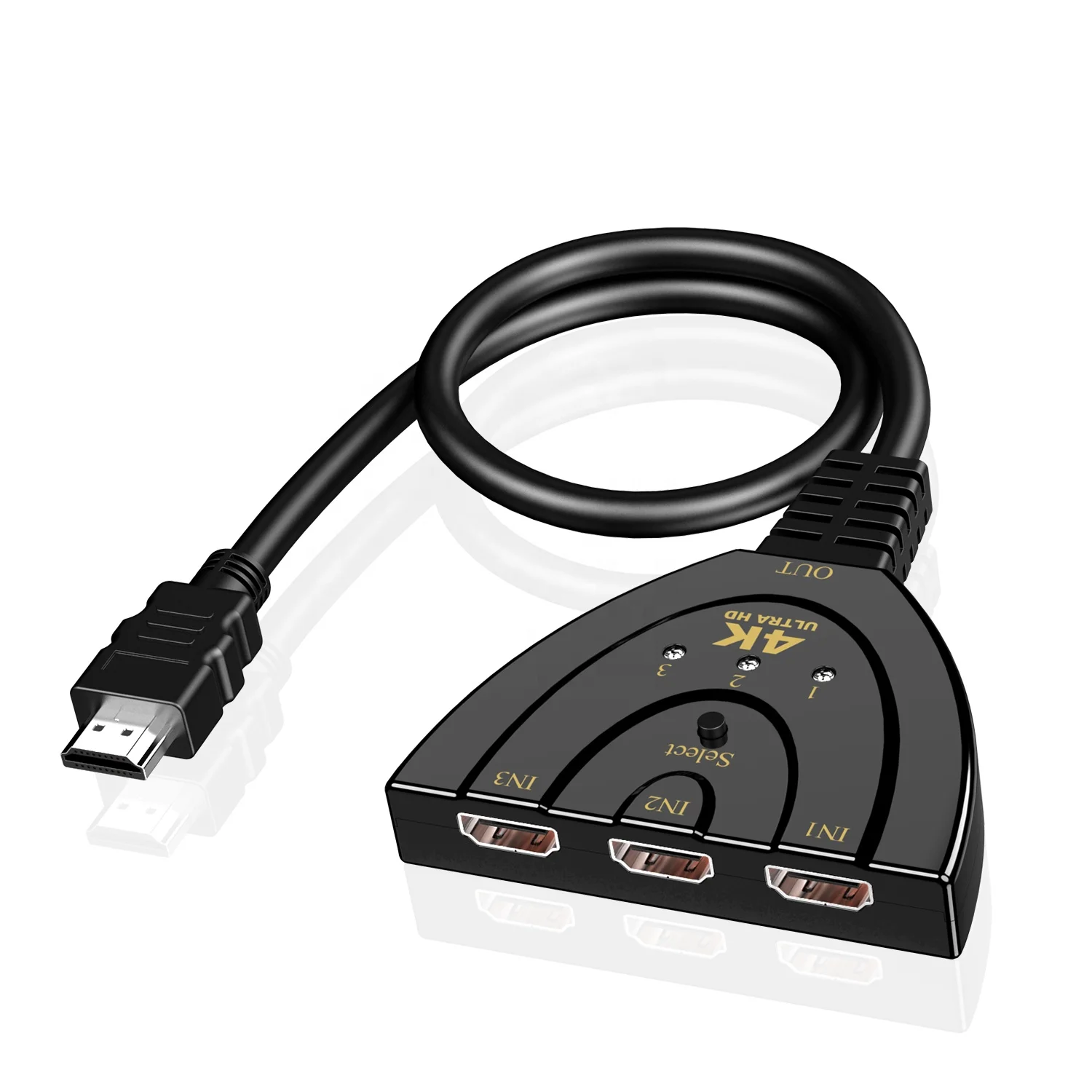 
Hot Selling New Arrival upports Full HD 4K 1080P 3D 3 Port 3 in 1 out HDMI Switch with Pigtail Cable 