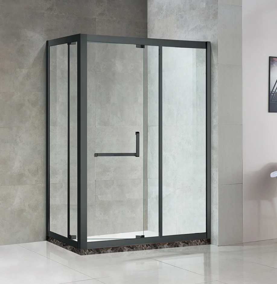 L shape shower room enclosure 304 stainless steel frame slide tempered glass