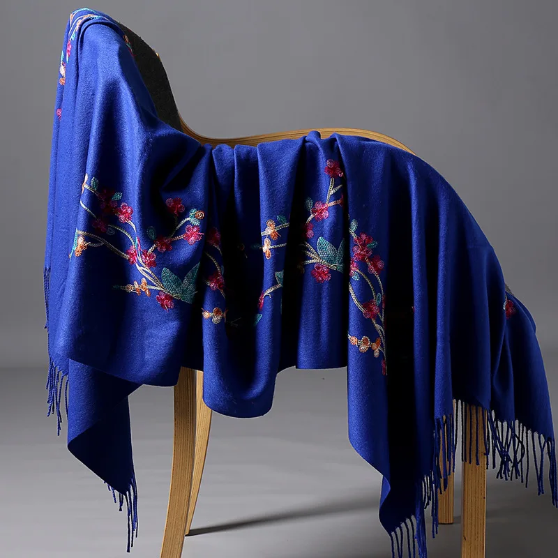 Chinese embroidery embroidery scarf women autumn winter ethnic style cashmere fringe embroidery thick warm shawl