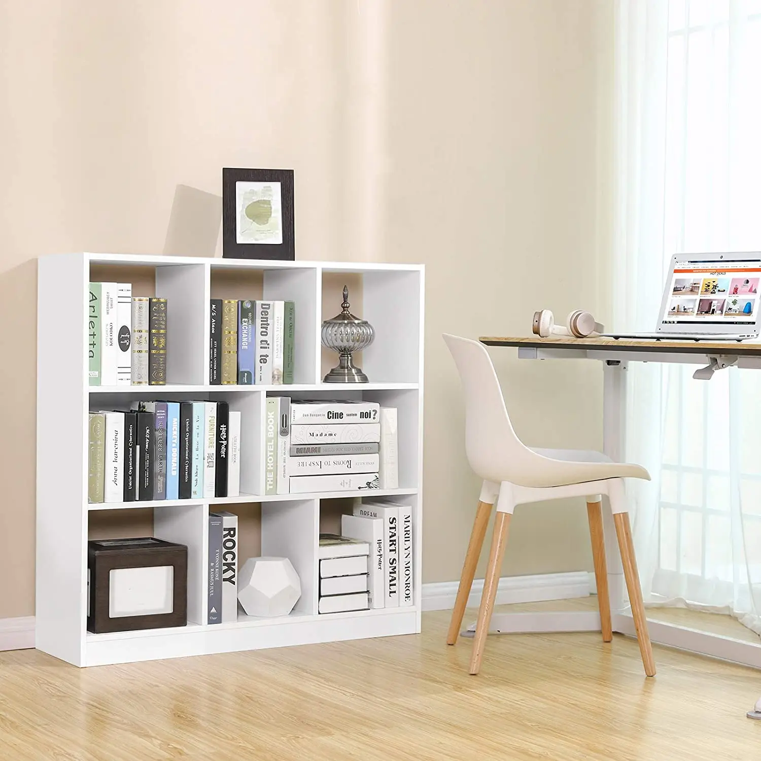 Wooden Bookcase with Open Shelves Freestanding Bookshelf Storage Unit and Display Cabinet for Study Room