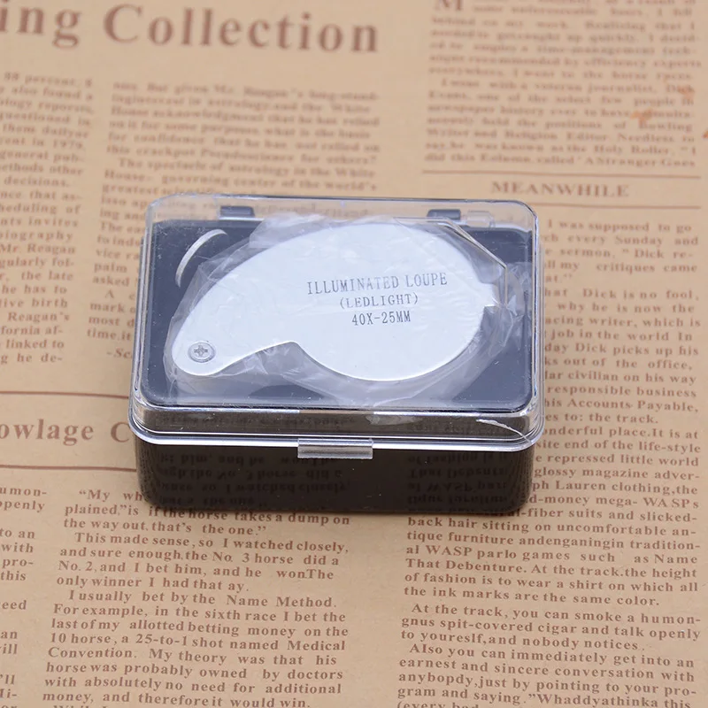 40X Full Metal Illuminated Jewelry Loop Magnifier XYK Pocket Folding Magnifying Glass Jewelers Eye Loupe with LED