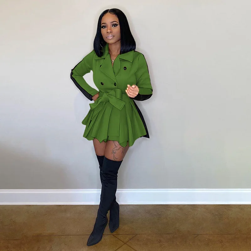 Осень 2021, лидер продаж, женское повседневное элегантное модное Плиссированное мини-платье-блейзер с длинным рукавом