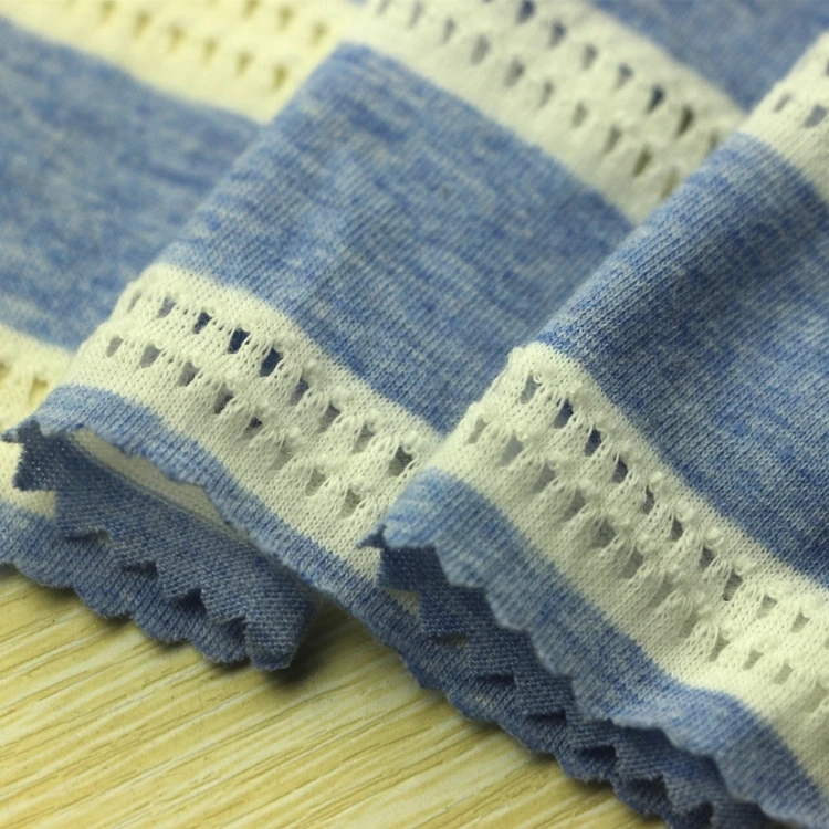 Stripe Grey Hole Single Jersey Mesh Fabric Knit Weft Jacquard Dobby Yarn Dyed Stripe Grey Hole Single Jersey Fabric for Garment