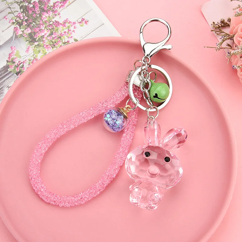 fashion polygon cute clear acrylic plastic key chains crystal keychain ring color glass rabbit key chain
