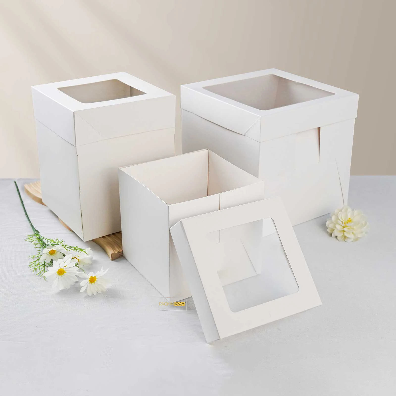 SunShine Quality White Cake Pastry Paper Boxes With Window Bakery Cardboard Birthday Cake Box
