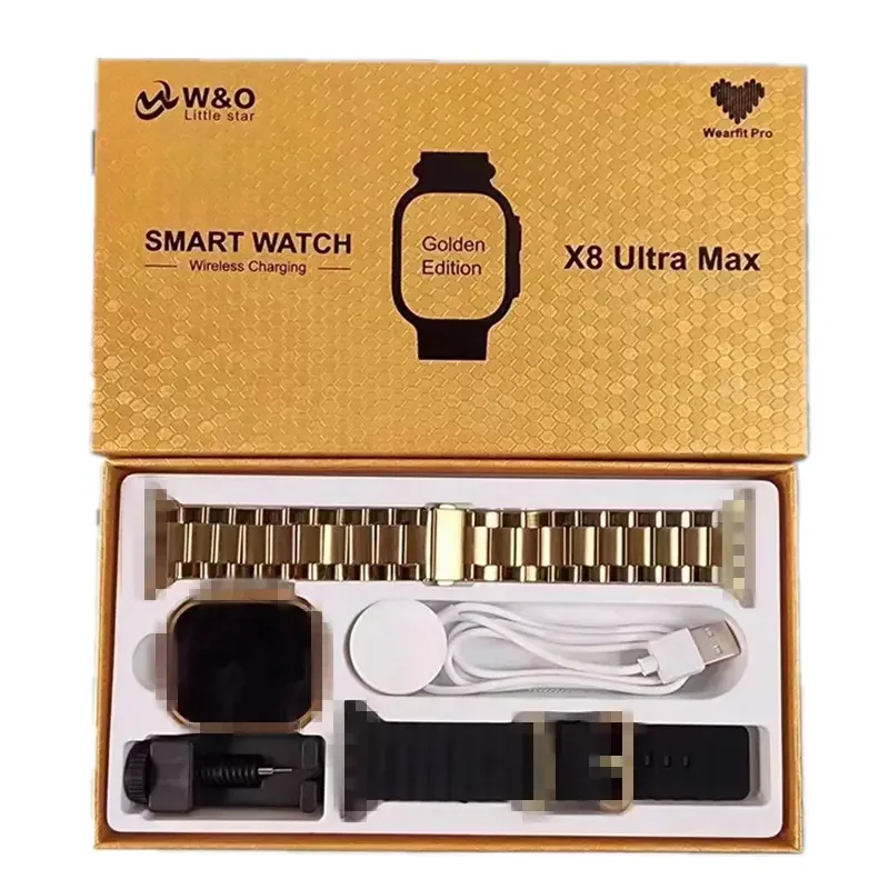 Factory X8 Ultra Max Smartwatch 1.99 inch Gold Stainless Strap Wearfit Pro app Watch Series 8 X8 Ultra Max smart watch 49MM