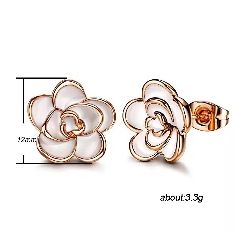 CAOSHI Trendy 3 Colors Women Fashion Black and White Rose Gold Vintage Oil Enamel Flower Earring Stud Earrings Wedding