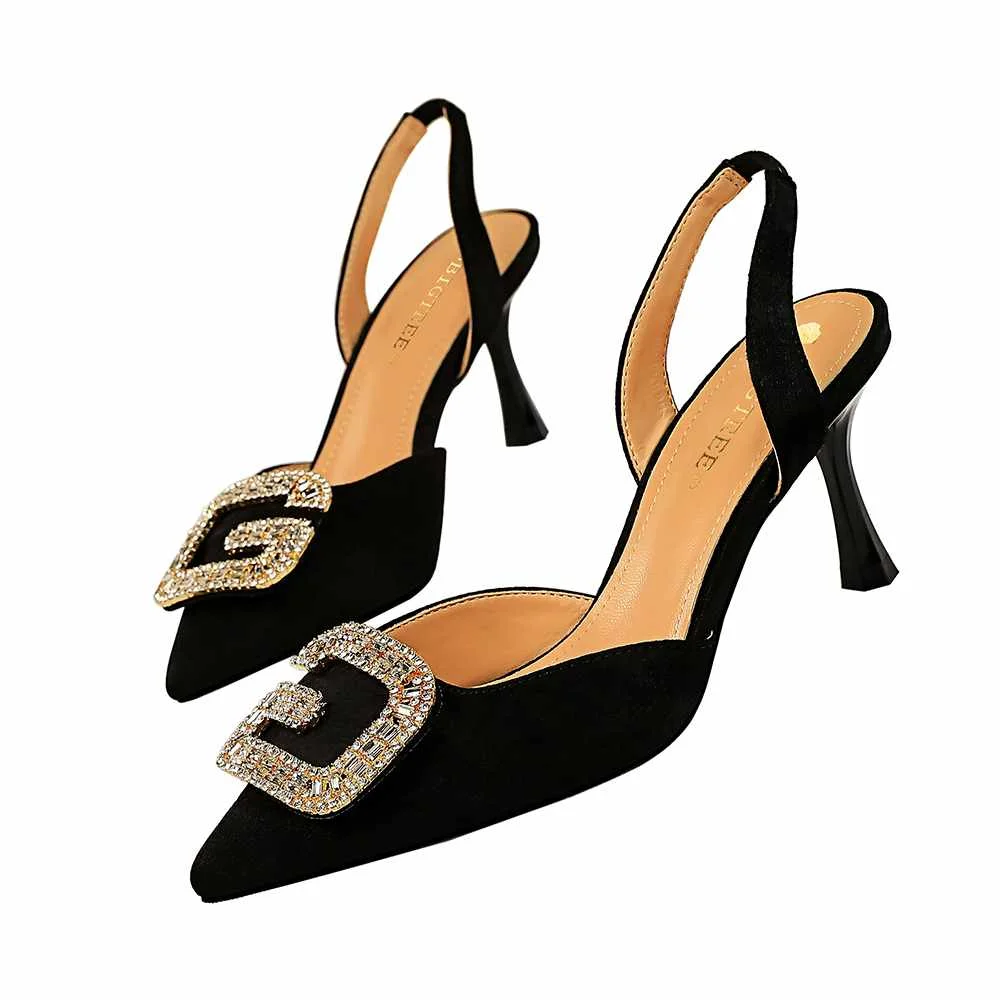 Fetish Crystal Diamond Escarpins Femme Kitten Heels Pointed Toe Sandals for women Ladies Office Shoes
