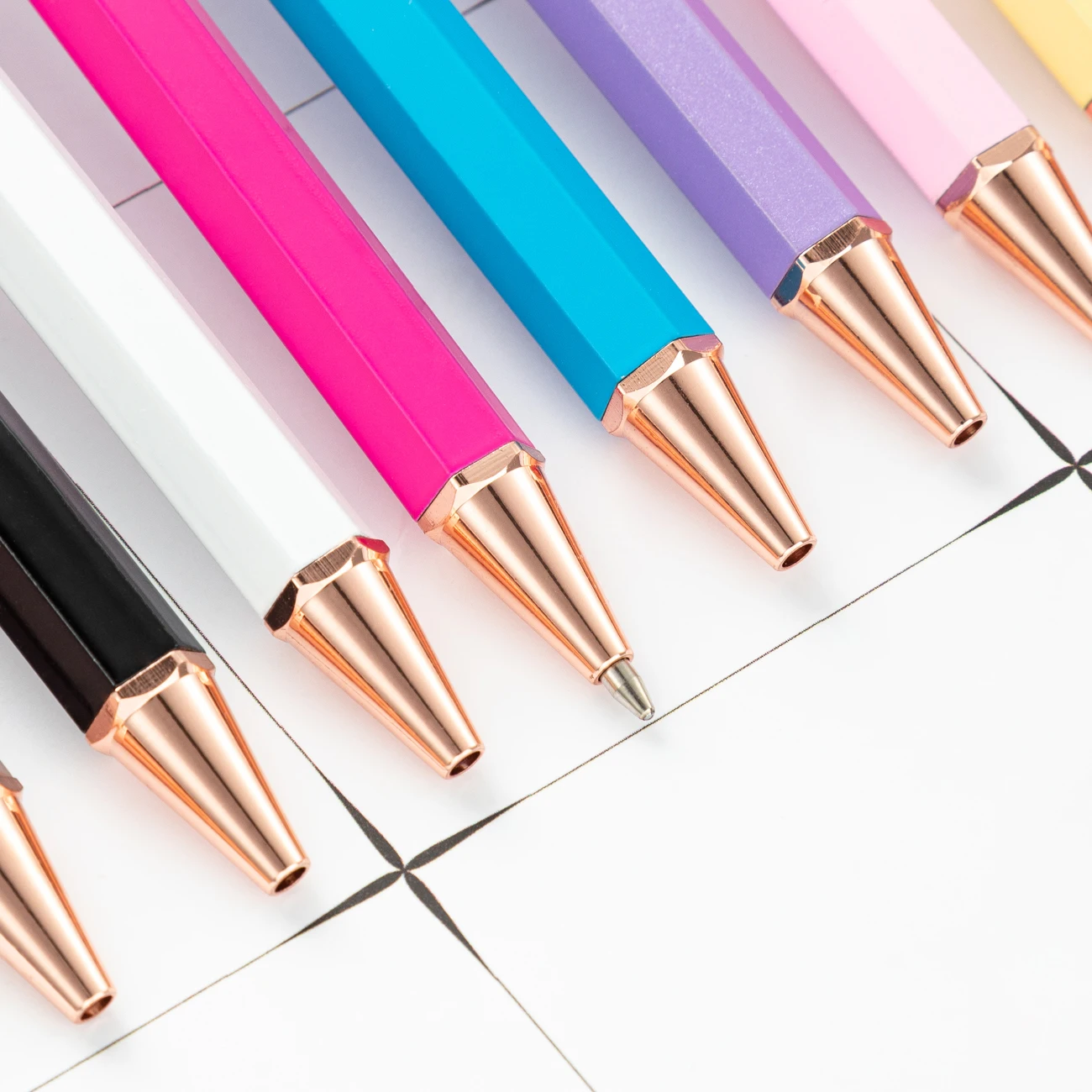 New Hexagonal Ball Pen Wholesale Simple Macaron Metal Pen with Laser Logo High Appearance Medium Oil Pen