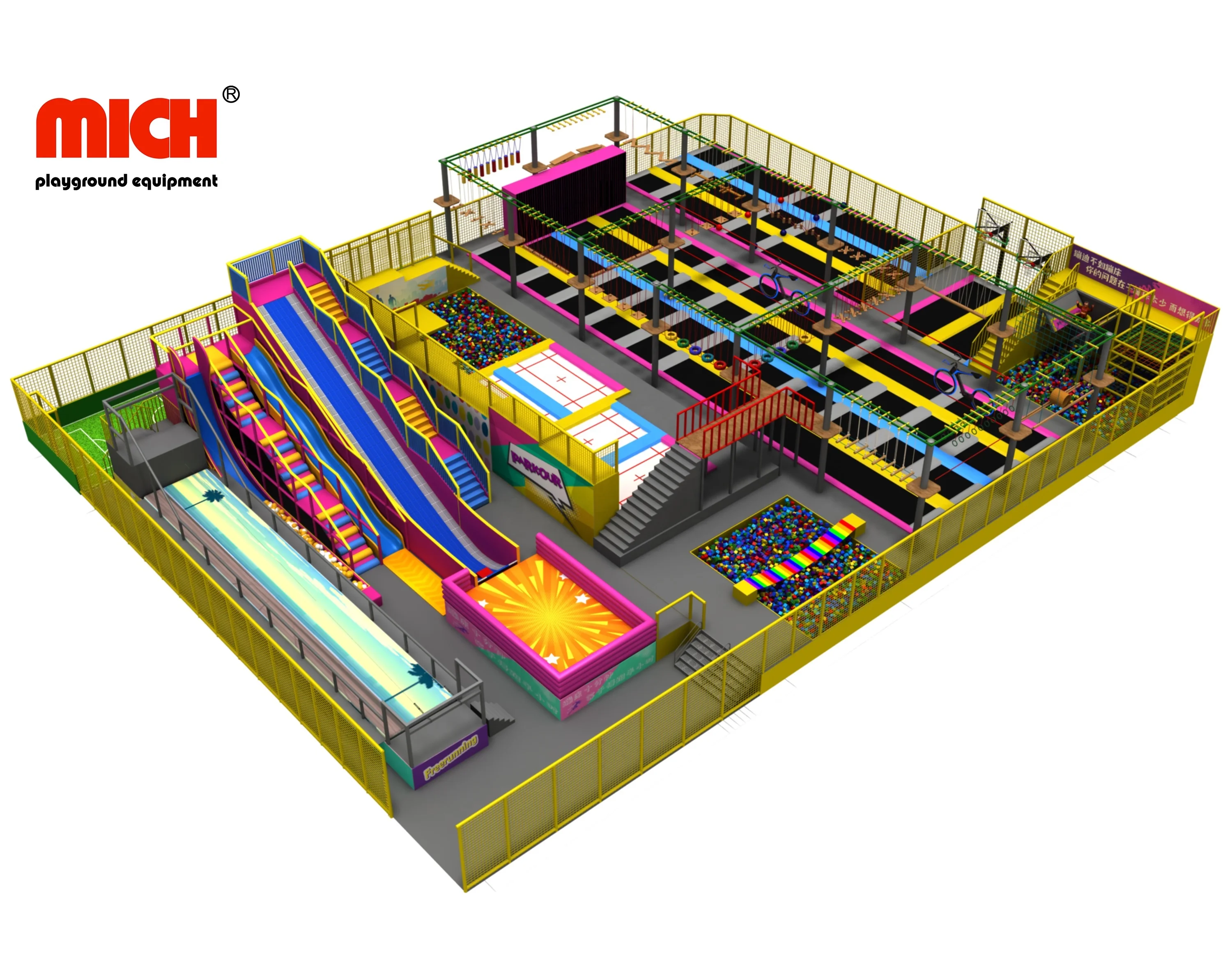 Крытый батут парк с молнией ниндзя воин небо Хождение слайды