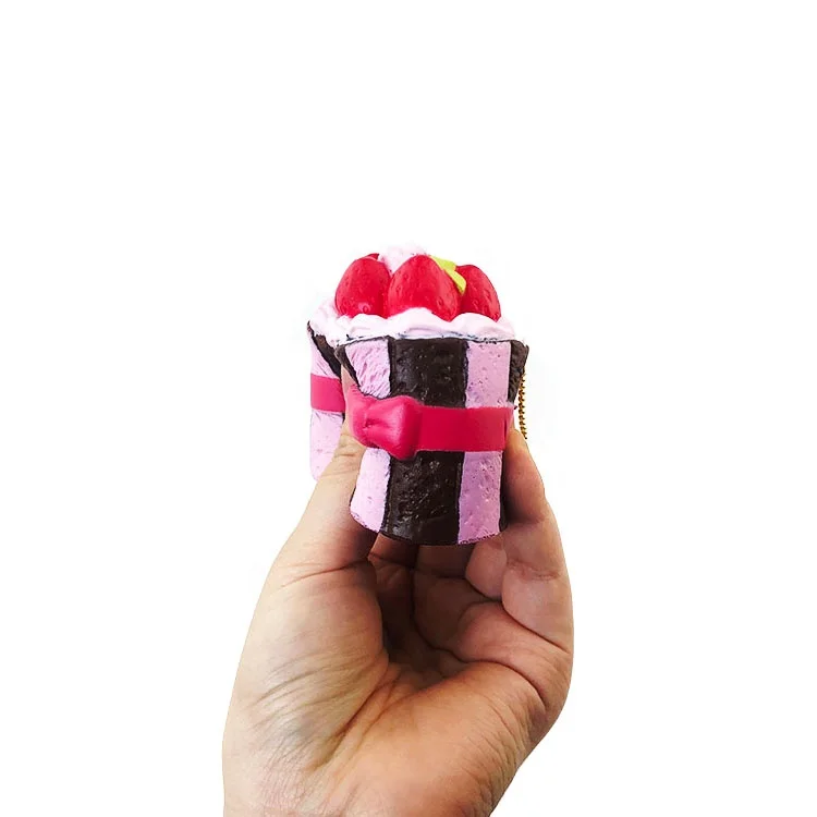 
Wholesale PU foam strawberry cake food cafe de n squishy frog slow rising toys for kids. 
