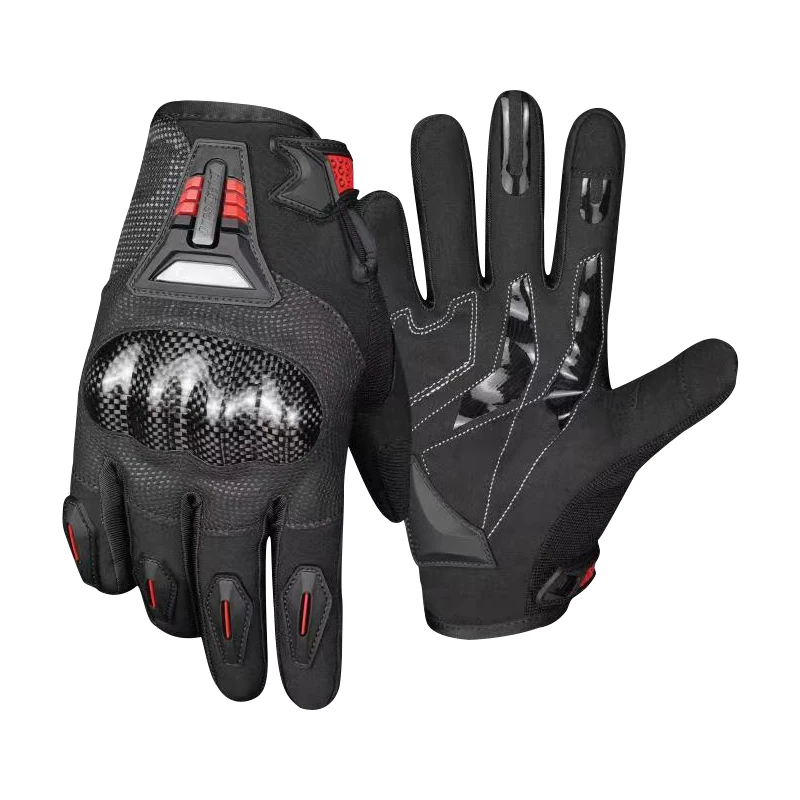 Winter riding motorcycle warm gloves full-finger touch screen carbon fiber protective shell gloves