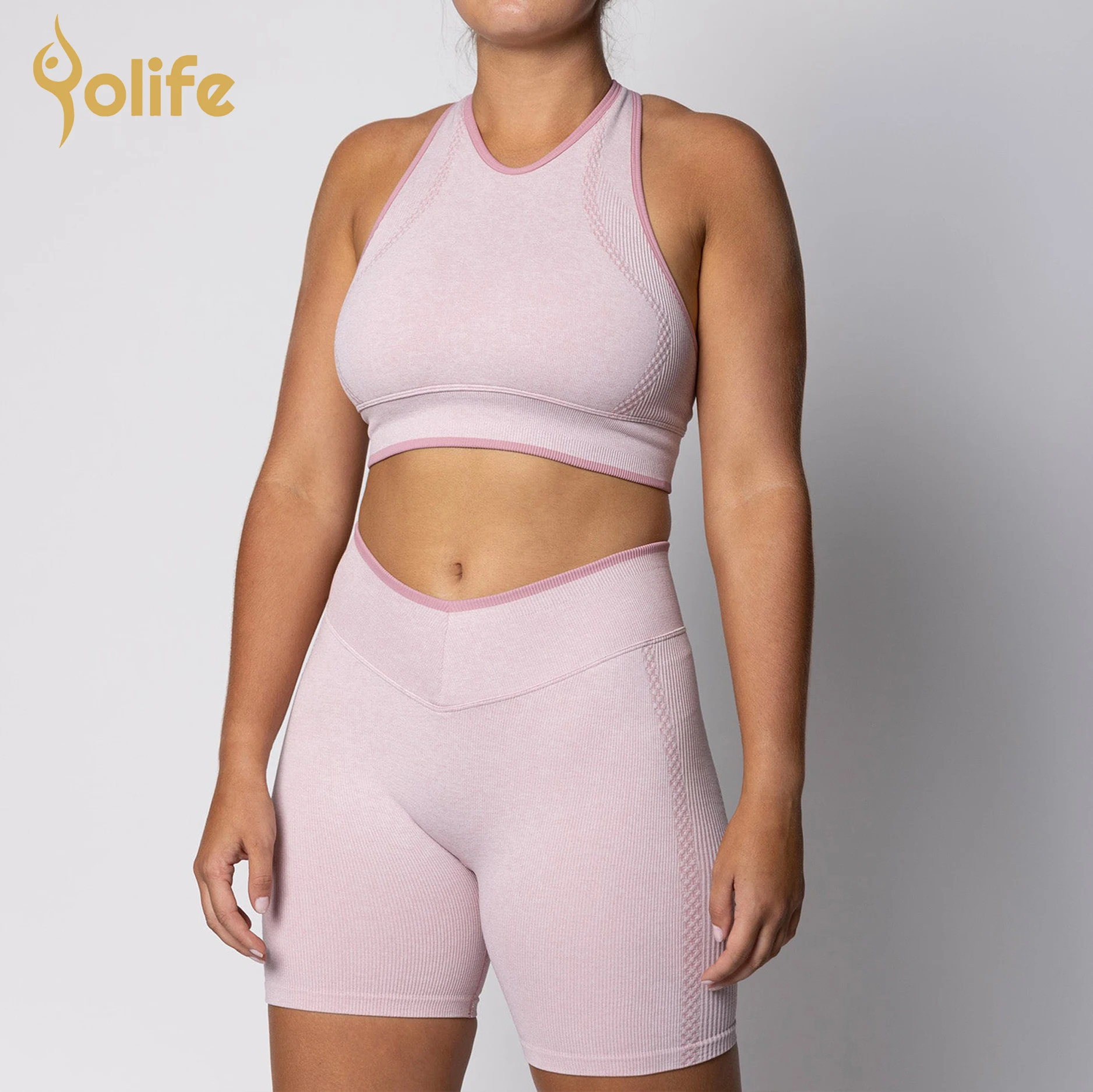 Оптовая продажа, одежда для фитнеса и йоги Yolife, укороченный топ, леггинсы с высокой талией, спортивные костюмы, Бесшовные женские комплекты для тренировок и спортзала