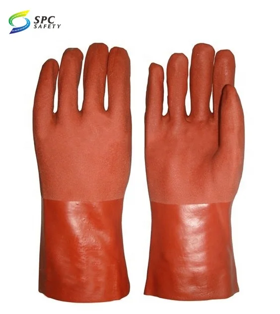 Hot Selling 40cm elbow length smooth surface Brown Waterproof acid alkali oil resistant chemical flocklined pvc rubber gloves